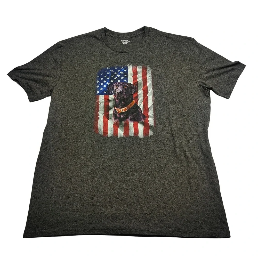 American Flag Patriotic Lab dog print Graphic T Shirt Mens XL Short Sleeve